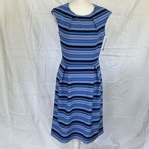 Enfocus Studio Blue and Navy Striped Midi Dress